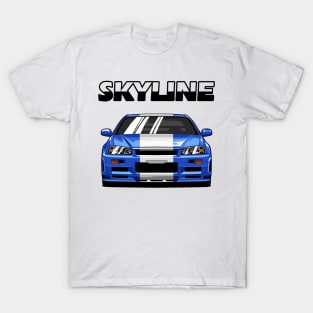 Nissan Skyline r34 GTR White Grey and Blue, JDM Car T-Shirt
